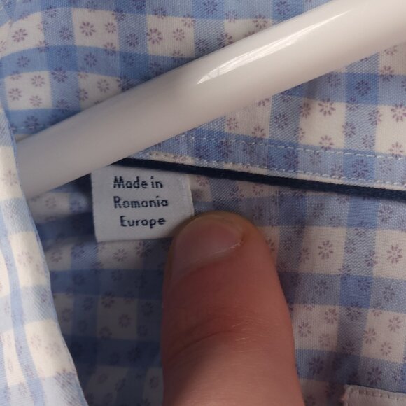 Eton 17.5 Poplin Contemporary Check Geometric Cotton Blue Convertible Cuff Men - Picture 10 of 16